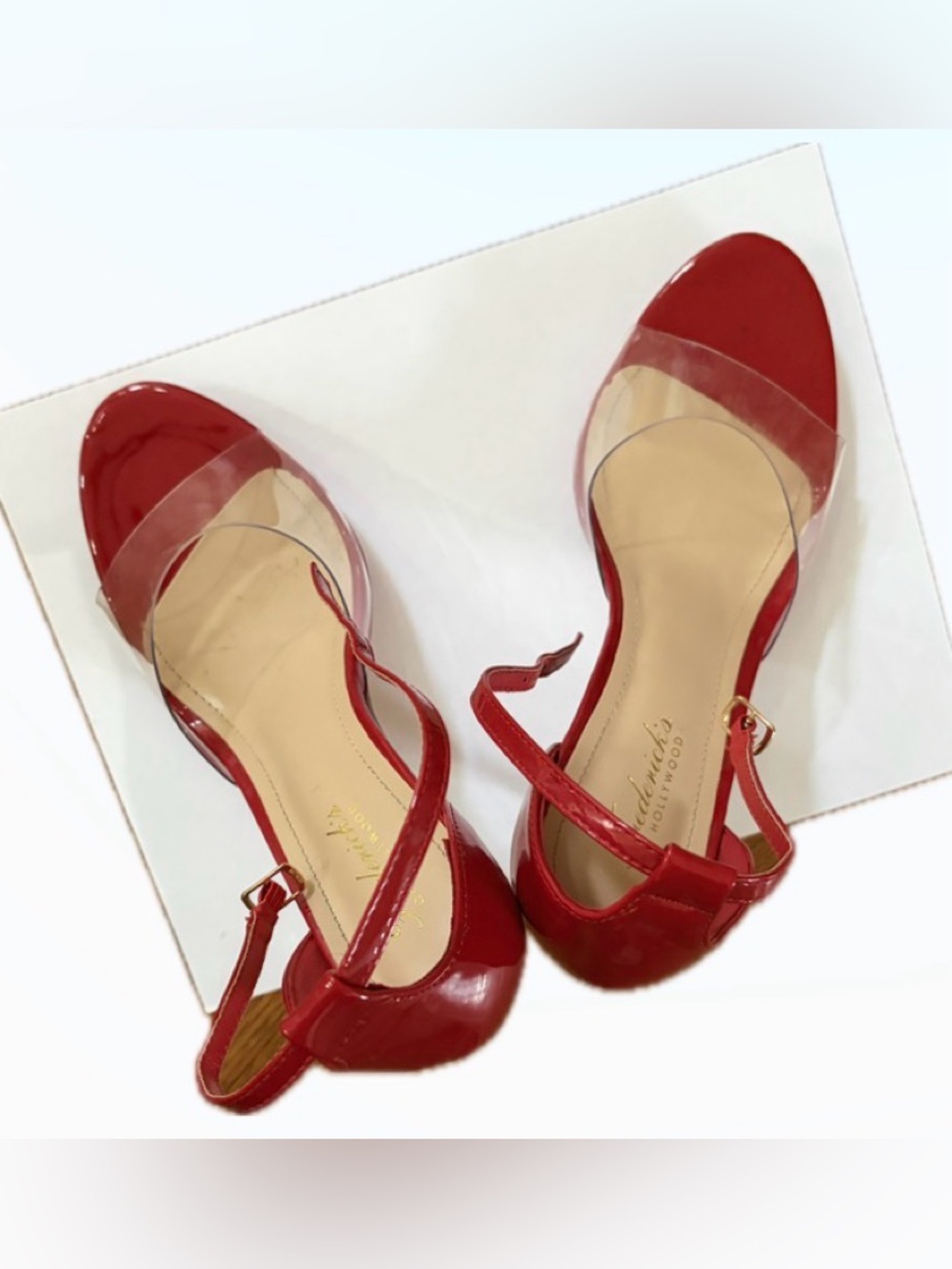 Frederick’s of Hollywood Red Patent Clear-Strap Women’s heel Sandals